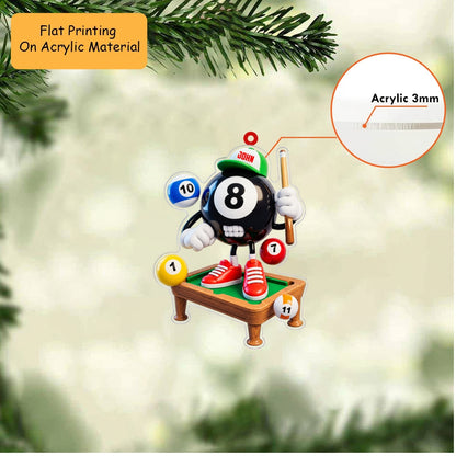 Personalized Billiards Christmas Ornament, Fierce 8 Ball Mascot On Pool Table, Custom Ornament Christmas Gift, Keychain Billiards, Car Ornament Billiards