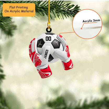 Personalized Soccer Goalkeeper Christmas Ornament, Goalie Gloves Wrapping Football With Number, Custom Ornament Christmas Gift, Keychain Soccer, Car Ornament Soccer