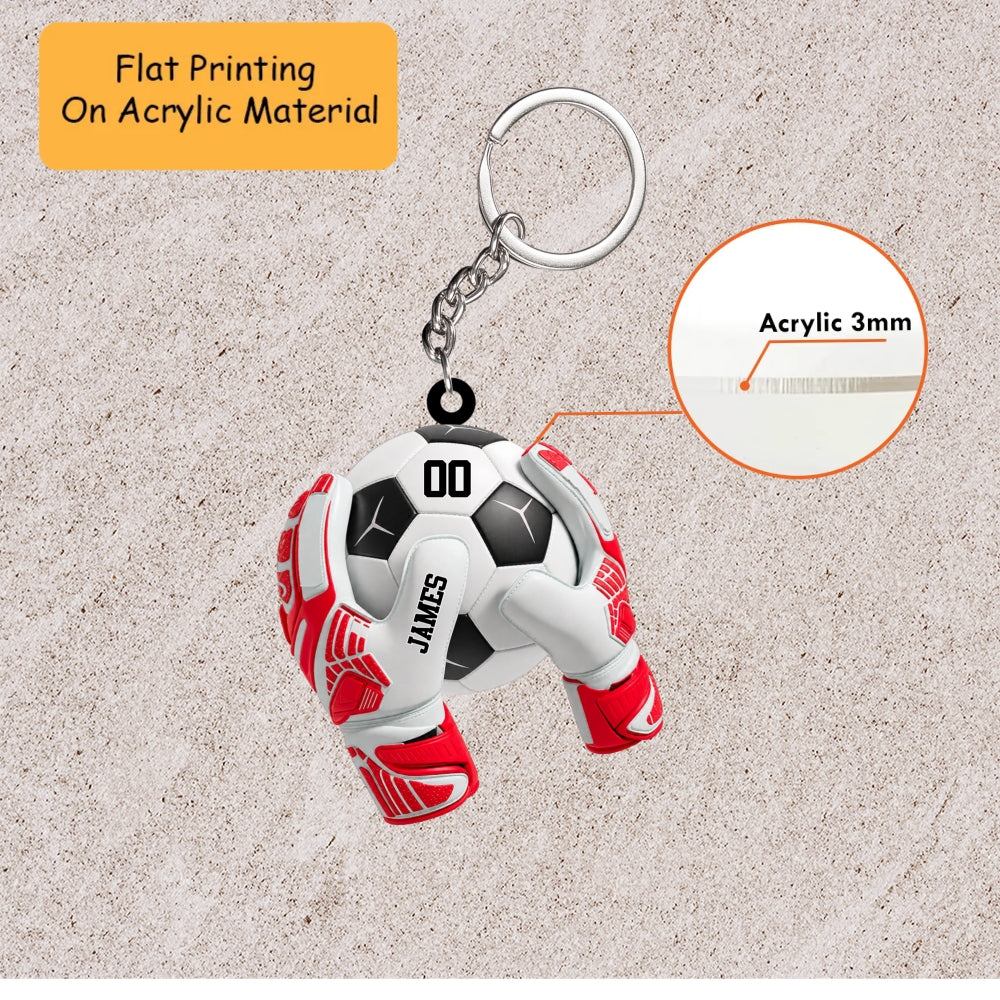 Personalized Soccer Goalkeeper Christmas Ornament, Goalie Gloves Wrapping Football With Number, Custom Ornament Christmas Gift, Keychain Soccer, Car Ornament Soccer