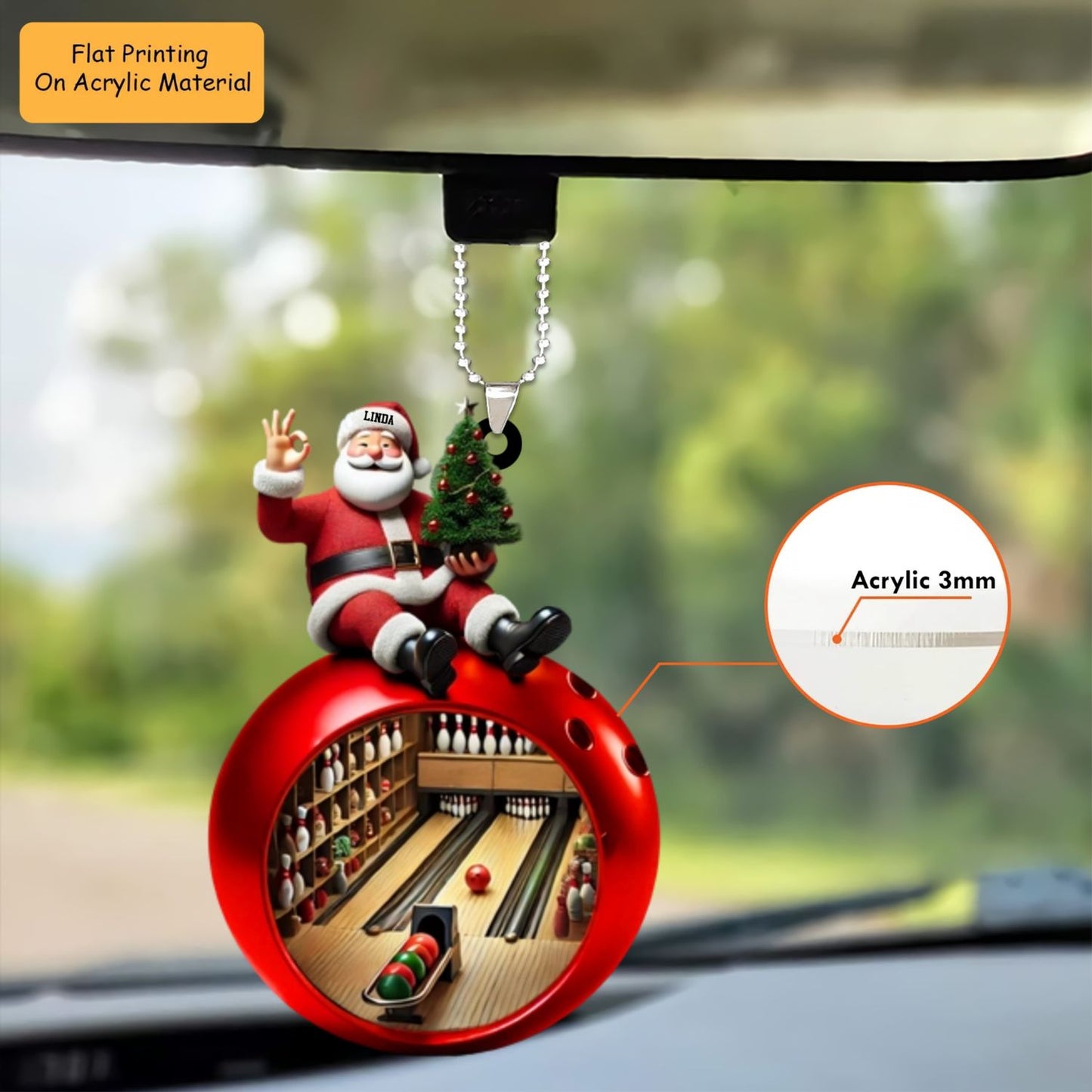 Personalized Bowling Acrylic Ornament, Bowling Keychain, Car Ornament, Christmas Ornament Gifts