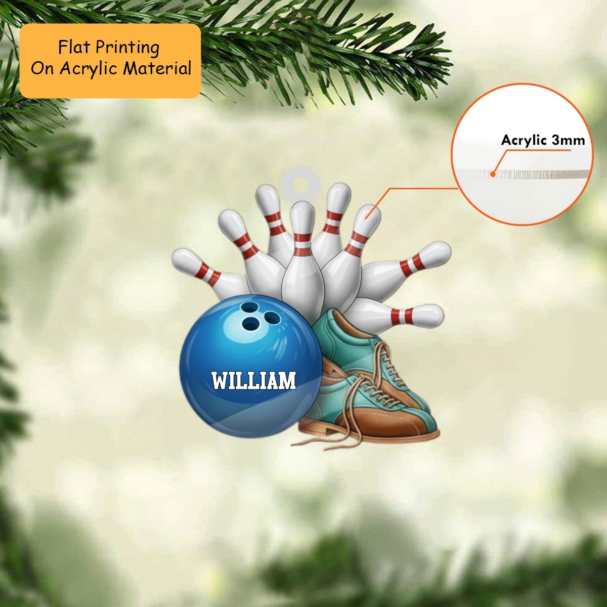 Personalized Sport Bowling Ornament, Custom Bowling Christmas Gift, Keychain Bowling, Car Ornament Bowling