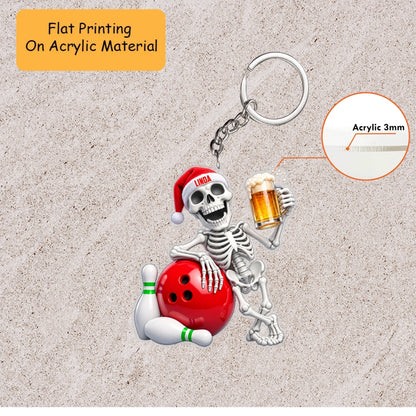 Personalized Drinking Buddy Christmas Ornament, Chilling Skeleton Matching Hat And Ball, Custom Ornament Christmas Gift, Keychain Bowling, Car Ornament Bowling