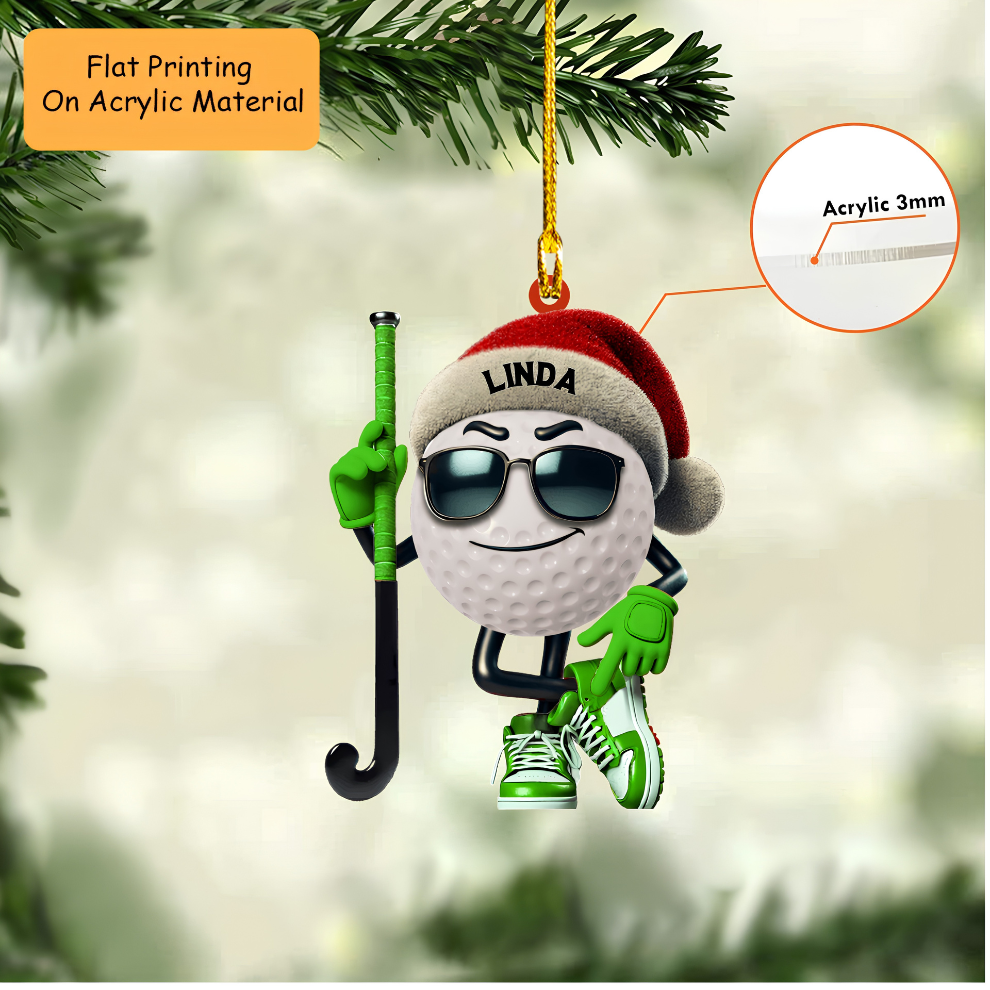 Personalized Tennis Christmas Ornament, Cool Ball Head With Sunglasses, Custom Name Christmas Gift, Keychain Tennis, Tennis Car Ornament