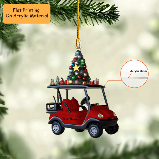 Personalized Golf Cart Acrylic Ornament, Golf Cart Keychain, Car Ornament, Christmas Ornament Gifts