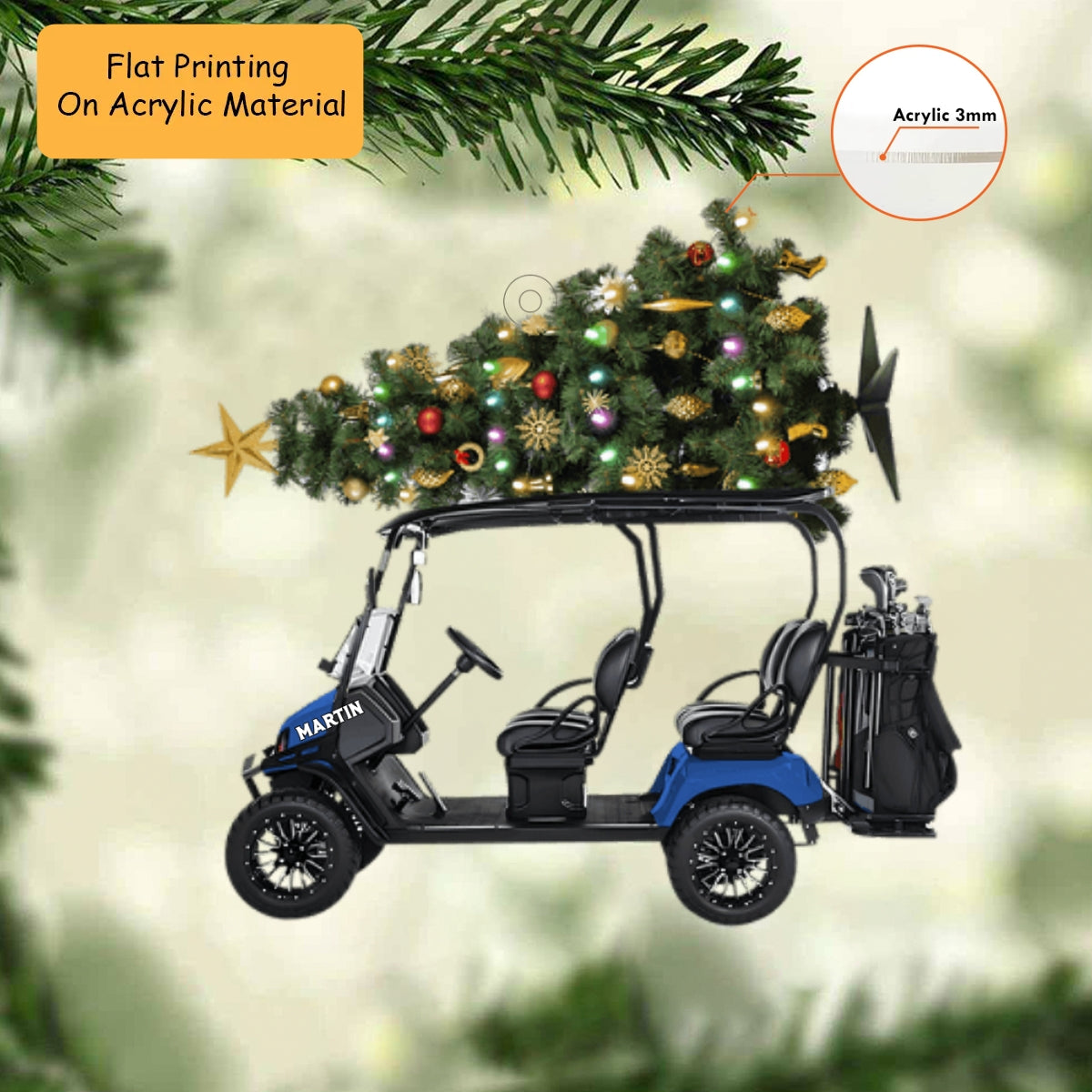 Personalized Riding Golf Christmas  Acrylic Ornament, Golf Cart Christmas Keychain, Car Ornament, Christmas Ornament Gifts