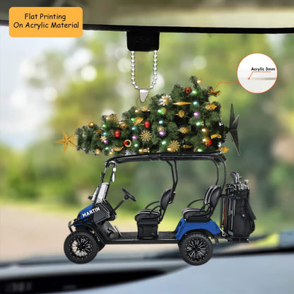 Personalized Riding Golf Christmas  Acrylic Ornament, Golf Cart Christmas Keychain, Car Ornament, Christmas Ornament Gifts