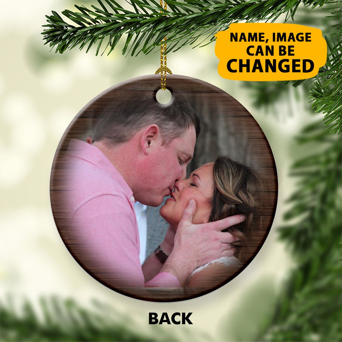 New Married Couple Ornaments Customized Photo And Name Our 1st Christmas Double Sided Printed Ceramic Circle Ornament