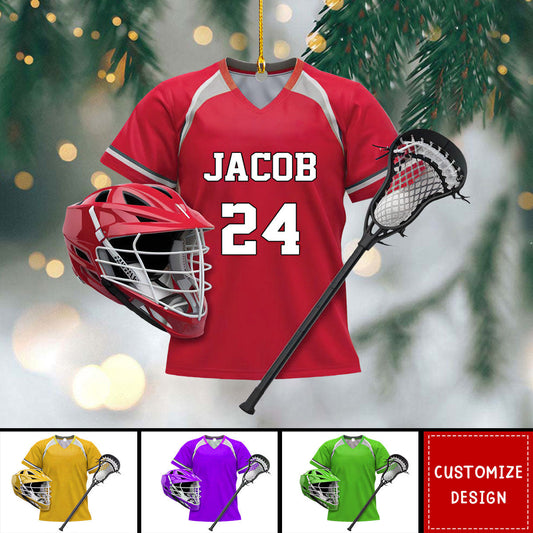 Personalized Lacrosse Shirt Helmet Sticks Flat Acrylic Ornament, Meaningful Ornament Gifts For Disc Golf Lover, Son, Daughter