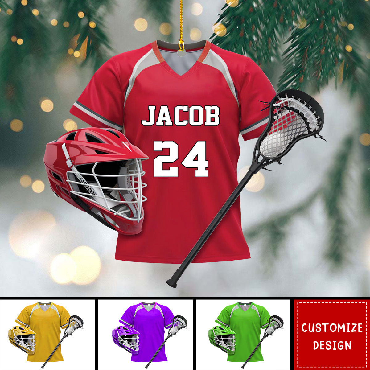 Personalized Lacrosse Shirt Helmet Sticks Flat Acrylic Ornament, Meaningful Ornament Gifts For Disc Golf Lover, Son, Daughter