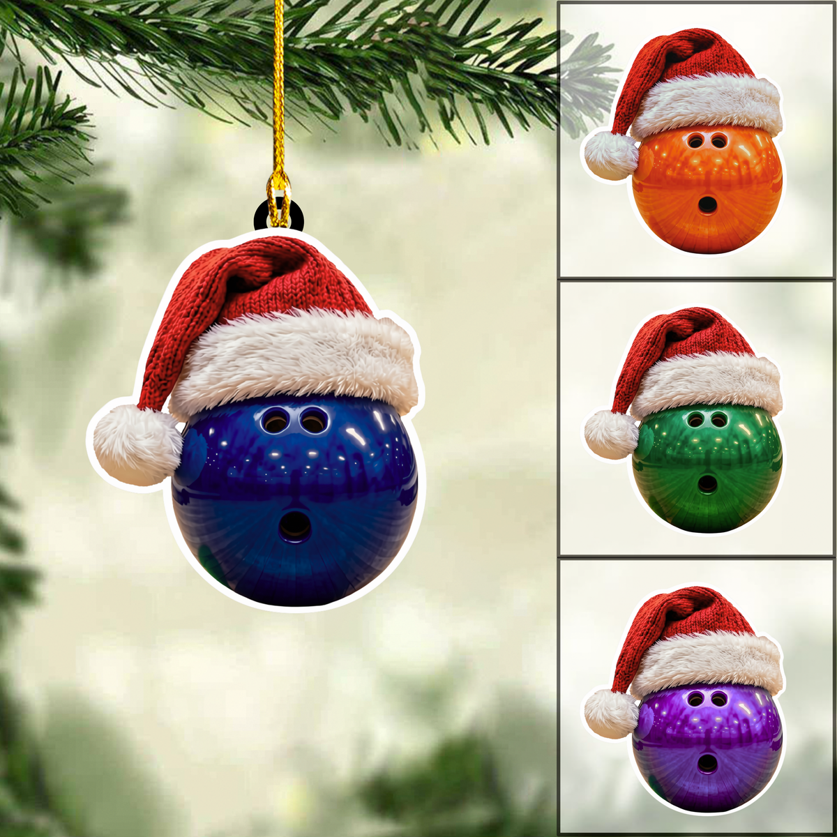 Personalized Bowling Christmas Ornament, Bowling Ball And Christmas Hat, Custom Ornament Christmas Gift, Keychain Bowling, Car Ornament Bowling