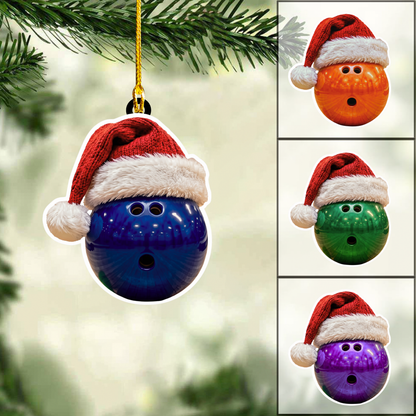Personalized Bowling Christmas Ornament, Bowling Ball And Christmas Hat, Custom Ornament Christmas Gift, Keychain Bowling, Car Ornament Bowling