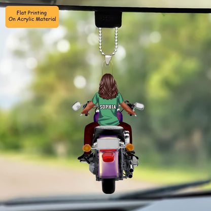 Personalized Motorcycle Girl Back View Flat Acrylic Keychain, Meaningful Gifts For Family Members, Friends Love Motorcycle