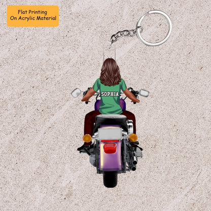 Personalized Motorcycle Girl Back View Flat Acrylic Keychain, Meaningful Gifts For Family Members, Friends Love Motorcycle
