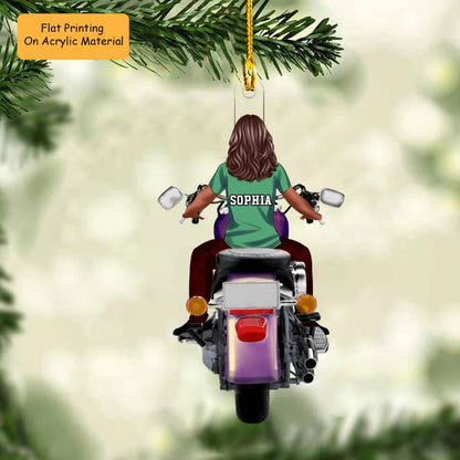 Personalized Motorcycle Girl Back View Flat Acrylic Keychain, Meaningful Gifts For Family Members, Friends Love Motorcycle