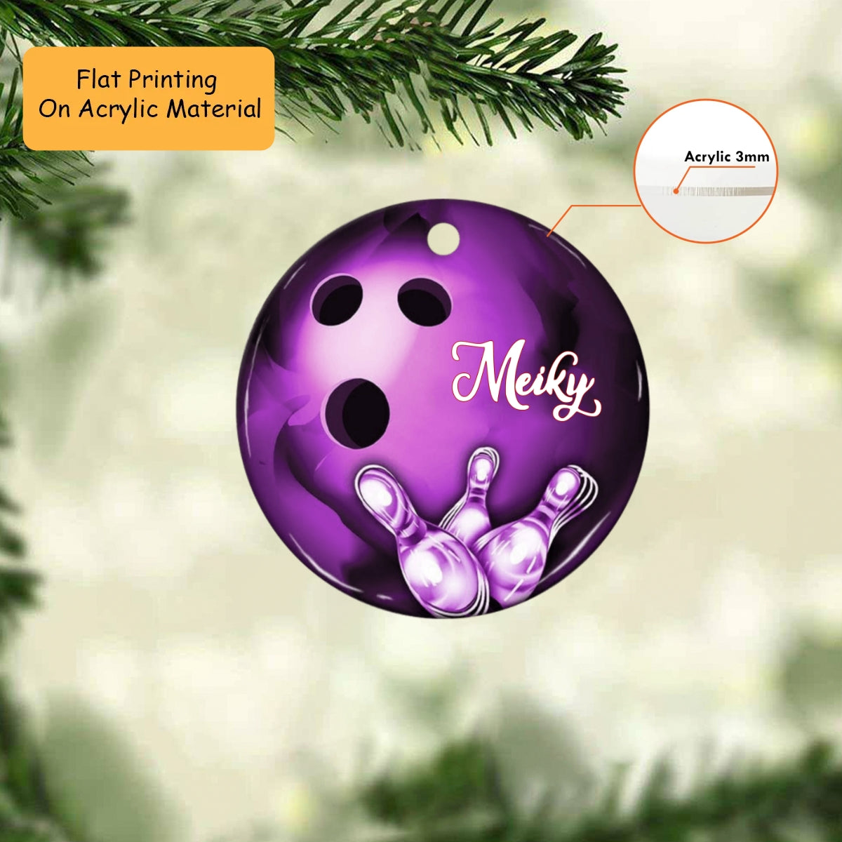 Personalized Bowling Ball Holding Pins Acrylic Ornament, Bowling Keychain, Car Ornament, Christmas Ornament Gifts