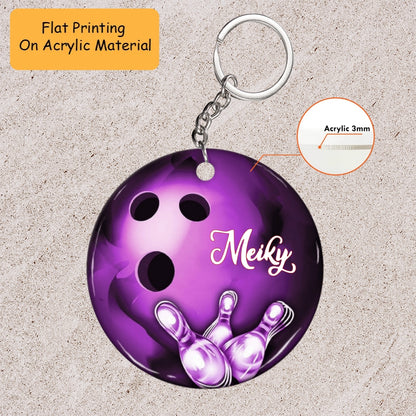 Personalized Bowling Ball Holding Pins Acrylic Ornament, Bowling Keychain, Car Ornament, Christmas Ornament Gifts
