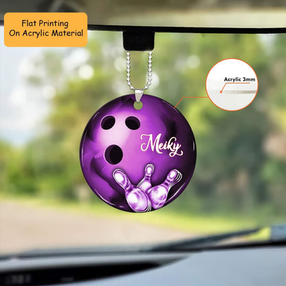Personalized Bowling Ball Holding Pins Acrylic Ornament, Bowling Keychain, Car Ornament, Christmas Ornament Gifts
