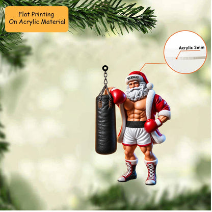 Personalized Boxing Christmas Ornament, Muscular Santa With Punching Bag, Custom Ornament Christmas Gift, Keychain Bowling, Car Ornament Bowling