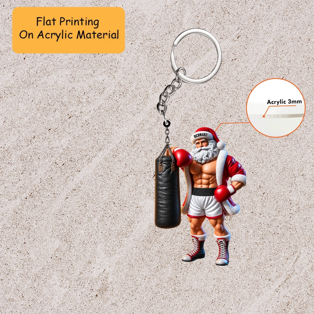 Personalized Boxing Christmas Ornament, Muscular Santa With Punching Bag, Custom Ornament Christmas Gift, Keychain Bowling, Car Ornament Bowling