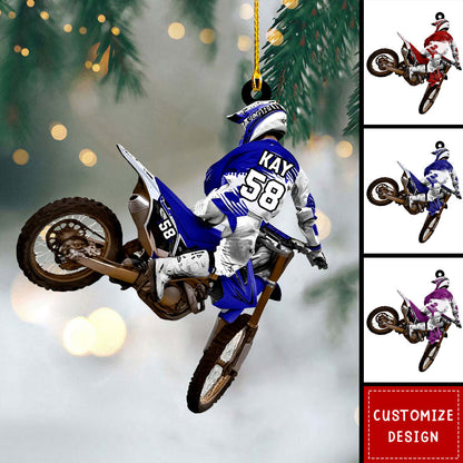 Personalized Kid Boy Riding Dirt Bike Flat Acrylic Ornament, Meaningful Ornament Gifts For Son, Grandson, Dirt Bike Lover