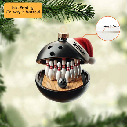 Personalized Bowling Ball Holding Pins Acrylic Ornament, Bowling Keychain, Car Ornament, Christmas Ornament Gifts