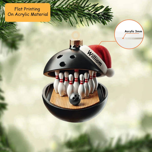 Personalized Bowling Ball Holding Pins Acrylic Ornament, Bowling Keychain, Car Ornament, Christmas Ornament Gifts