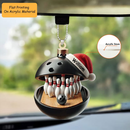 Personalized Bowling Ball Holding Pins Acrylic Ornament, Bowling Keychain, Car Ornament, Christmas Ornament Gifts