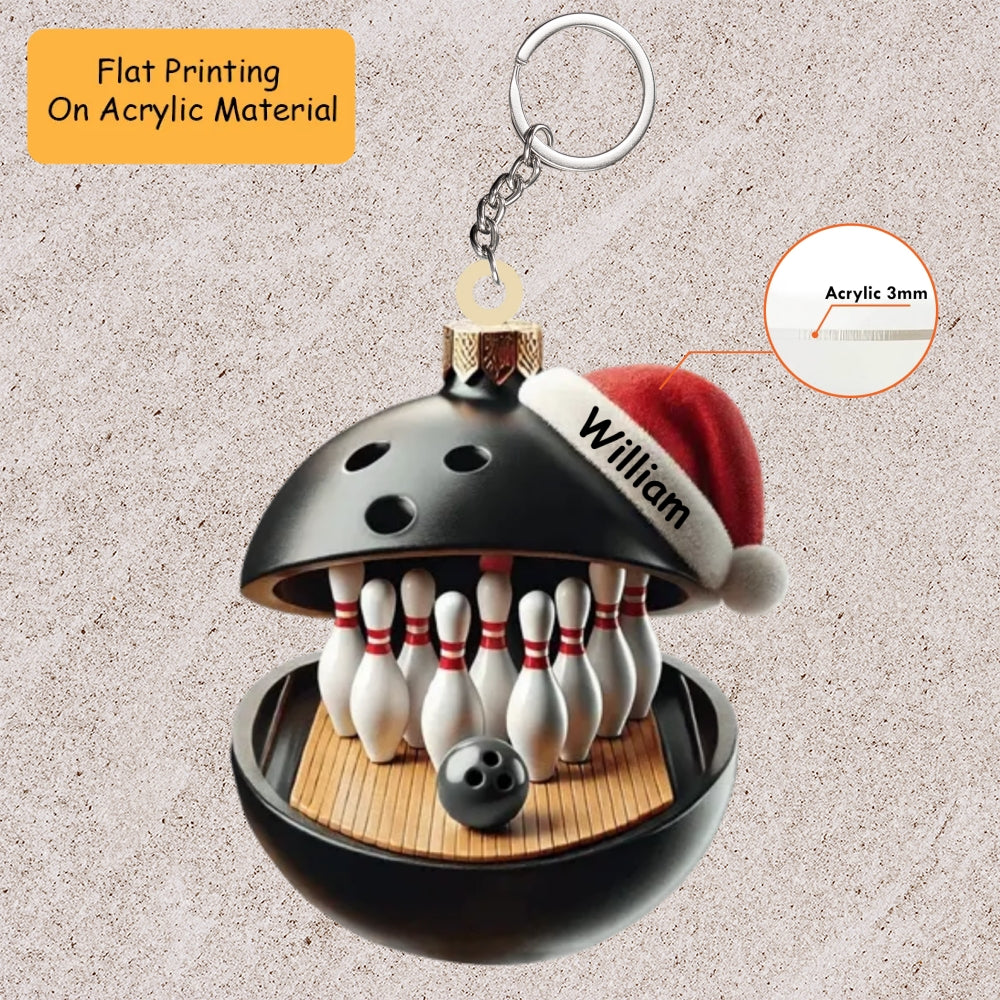 Personalized Bowling Ball Holding Pins Acrylic Ornament, Bowling Keychain, Car Ornament, Christmas Ornament Gifts