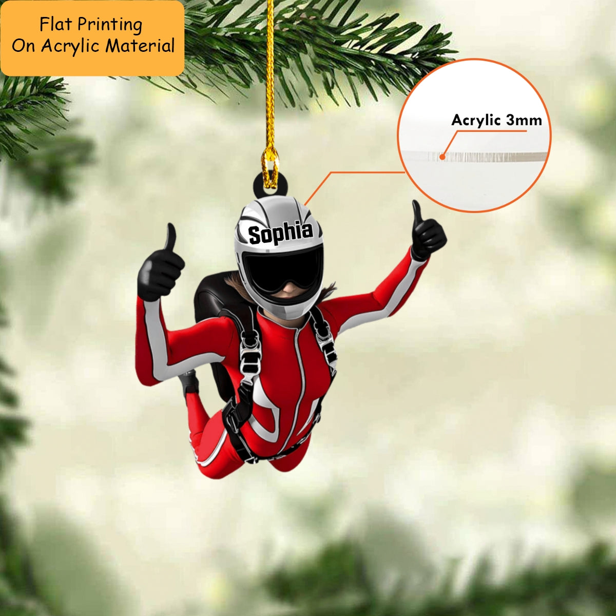 Personalized Skydiving Female Girl Moment Flat Acrylic Ornament, Meaningful Ornament Gifts For Skydiving Lovers, Friends