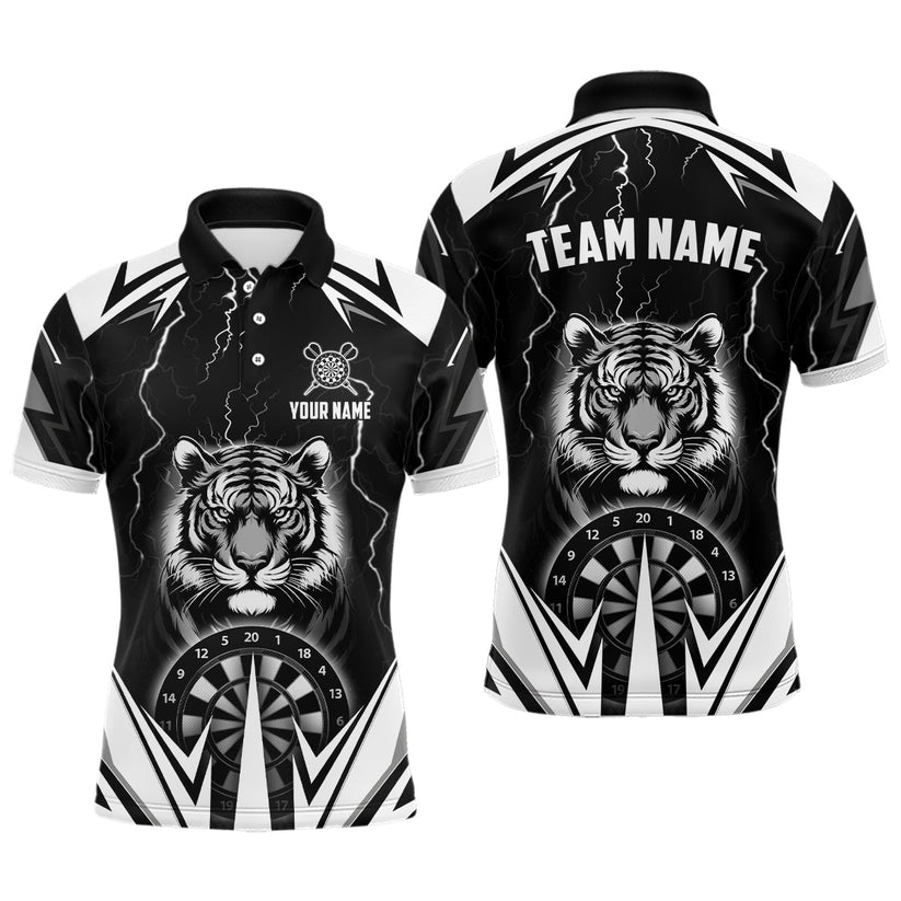 Custom Tiger Thunder Lightning Darts Men Polo Team Shirts,  Custom Darts Team Jerseys Uniform, Personalized Name And Team Name