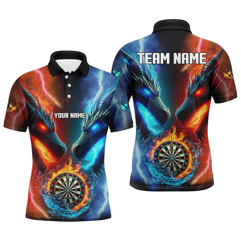 Custom Water Fire Dragon Darts Men Polo Team Shirts,  Custom Darts Team Jerseys Uniform, Personalized Name And Team Name