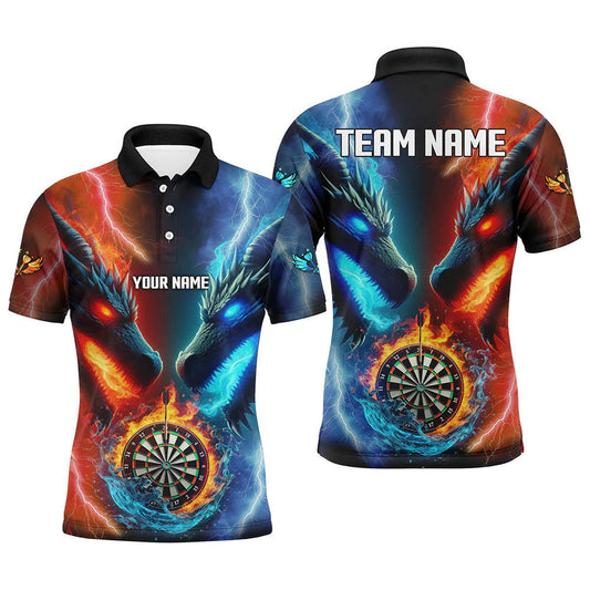 Custom Water Fire Dragon Darts Men Polo Team Shirts,  Custom Darts Team Jerseys Uniform, Personalized Name And Team Name