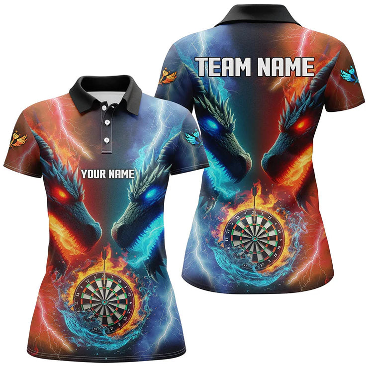 Custom Water Fire Dragon Darts Men Polo Team Shirts,  Custom Darts Team Jerseys Uniform, Personalized Name And Team Name