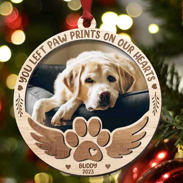 Custom Dog Photo Wood Ornament, Custom 2 Layers Wooden Ornament, Paw Prints On My Heart - Christmas Ornament Gift For Dog Lovers, Pet Lovers