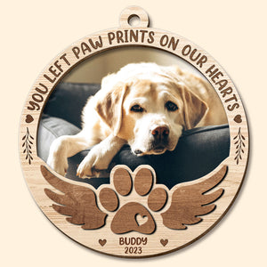 Custom Dog Photo Wood Ornament, Custom 2 Layers Wooden Ornament, Paw Prints On My Heart - Christmas Ornament Gift For Dog Lovers, Pet Lovers