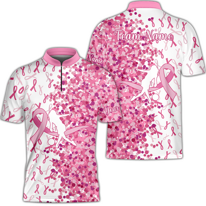 Custom Bowling Team Uniform Jerseys Pink Ribbon and Pink Dots, Bowling Shirt Personalized Name And Team Name