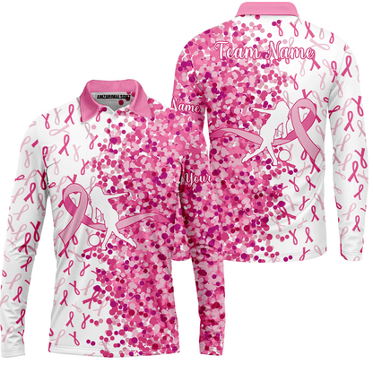 Custom Bowling Team Uniform Jerseys Pink Ribbon and Pink Dots, Bowling Shirt Personalized Name And Team Name