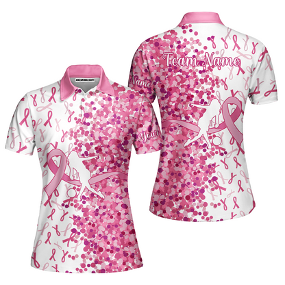 Custom Bowling Team Uniform Jerseys Pink Ribbon and Pink Dots, Bowling Shirt Personalized Name And Team Name