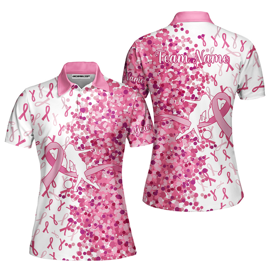 Custom Bowling Team Uniform Jerseys Pink Ribbon and Pink Dots, Bowling Shirt Personalized Name And Team Name