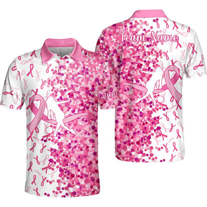 Custom Bowling Team Uniform Jerseys Pink Ribbon and Pink Dots, Bowling Shirt Personalized Name And Team Name