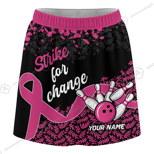 Customized Bowling Trouser Skirts With Shorts Underneath, Bowling Ribbon Strike For Change With Pockets