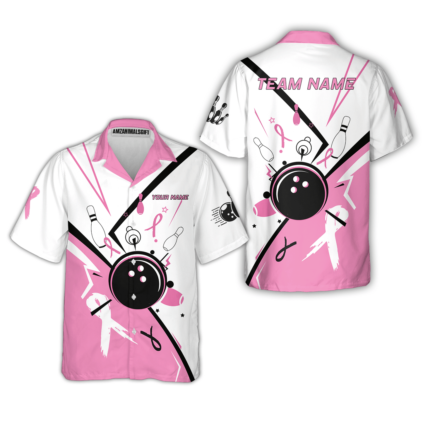 Custom Bowling Team Uniform Jerseys Pink and White sportswear with Ribbon, Bowling Shirt Personalized Name And Team Name