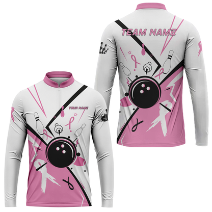 Custom Bowling Team Uniform Jerseys Pink and White sportswear with Ribbon, Bowling Shirt Personalized Name And Team Name