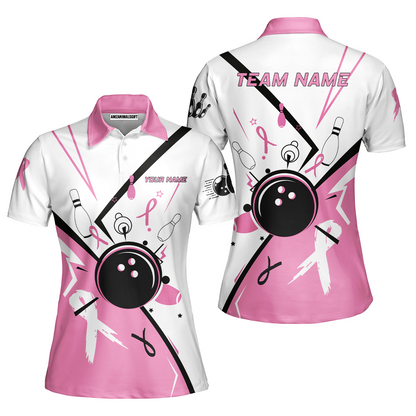 Custom Bowling Team Uniform Jerseys Pink and White sportswear with Ribbon, Bowling Shirt Personalized Name And Team Name