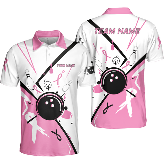 Custom Bowling Team Uniform Jerseys Pink and White sportswear with Ribbon, Bowling Shirt Personalized Name And Team Name
