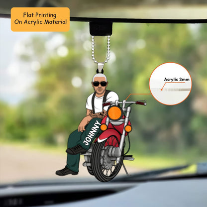 Personalized Christmas Biker Ornament, Biker Man, Custom Ornament Christmas Gift, Keychain Biker Christmas, Car Ornament Biker Christmas