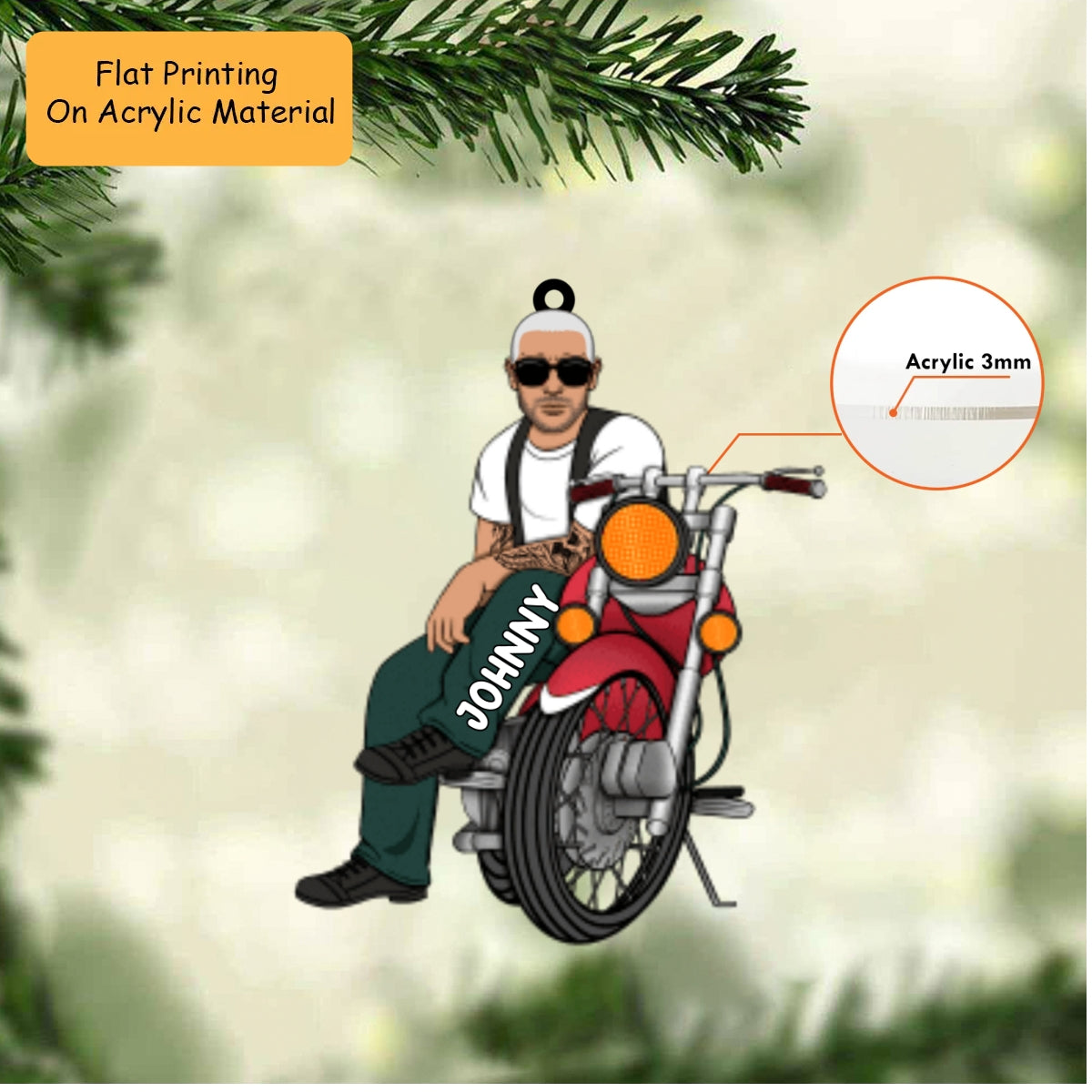 Personalized Christmas Biker Ornament, Biker Man, Custom Ornament Christmas Gift, Keychain Biker Christmas, Car Ornament Biker Christmas