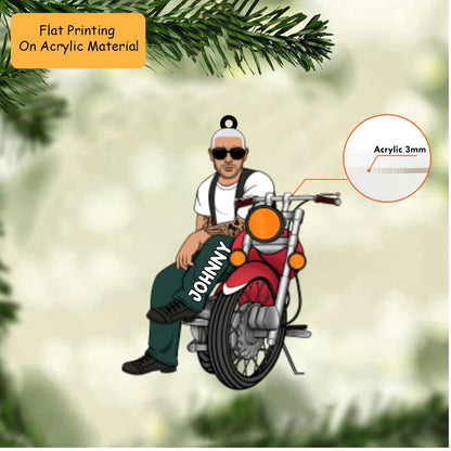 Personalized Christmas Biker Ornament, Biker Man, Custom Ornament Christmas Gift, Keychain Biker Christmas, Car Ornament Biker Christmas