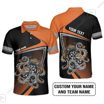 Customized Name & Text Darts Zip Polo Shirt, Personalized Darts And Octopus Zip Polo Shirt