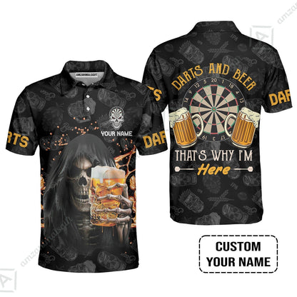 Customized Name Darts Hoodie, Darts And Beer That's Why I'm Here Personalized Skull And Darts Hoodie